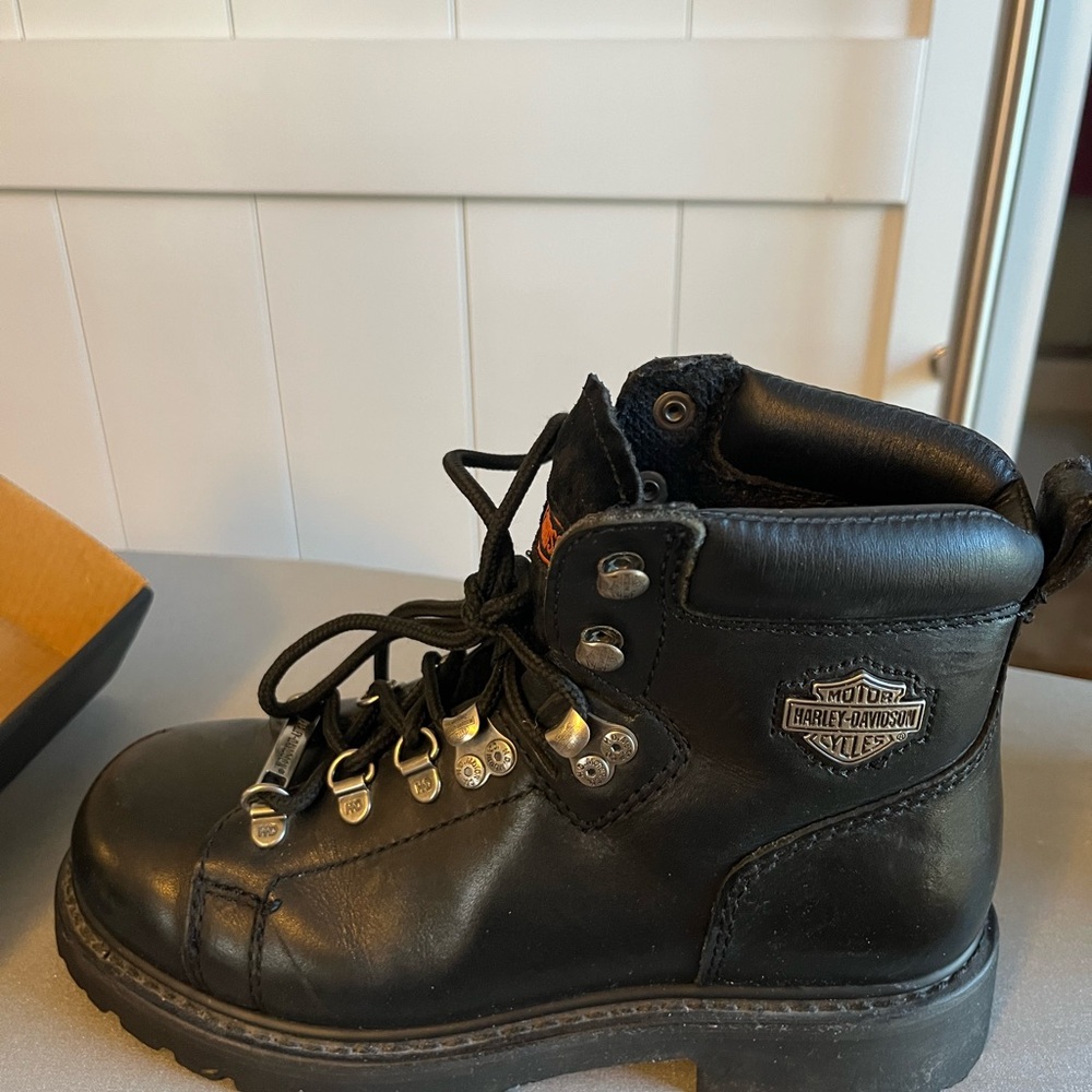 Harley-Davidson Black Women’s Leather Lace-Up Moto Boots - Picture 3 of 8